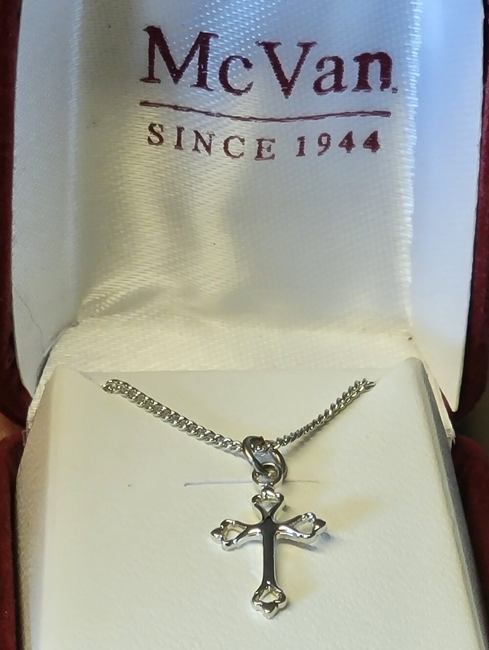 925 Sterling Silver Cross Pendant Necklace - New - McVan w/ box